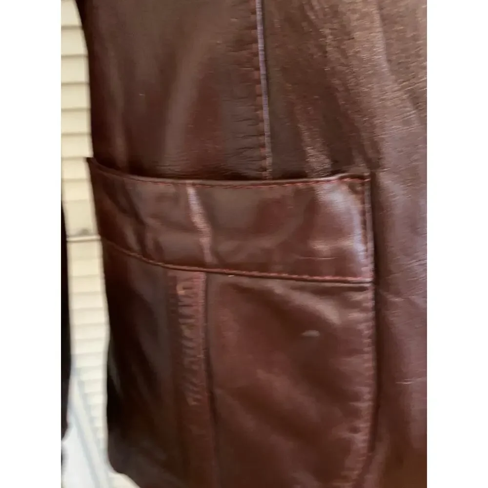 Vintage Etienne‎ Aigner Women’s Oxblood Red Leather Blazer Jacket 1970s Burgundy